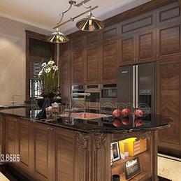 Thiết kế tủ bếp gỗ óc chó biệt thự Vinhomes Green Bay