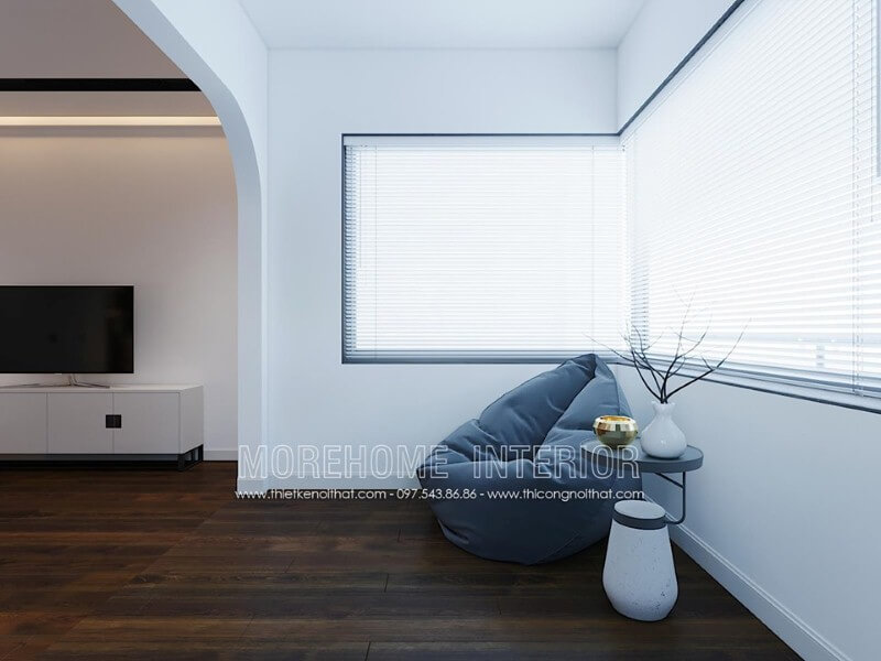 Ghế lười màu xám kết hợp cùng chiếc bàn nhỏ xinh xắn vừa đảm bảo công năng vừa mang lại vẻ đẹp thẩm mỹ lại vừa giúp phòng đọc sách trở nên thông thoáng. Thiết kế nội thất biệt thự